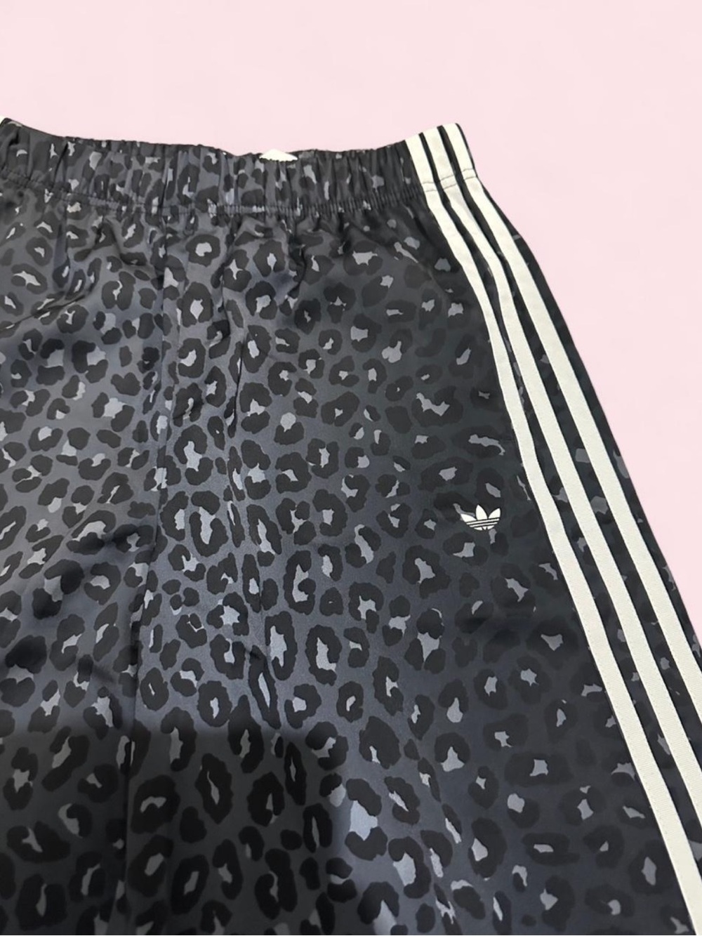 Adidas Original Black Leopard-Print Wide Leg Track Pants - Picture 5 of 8